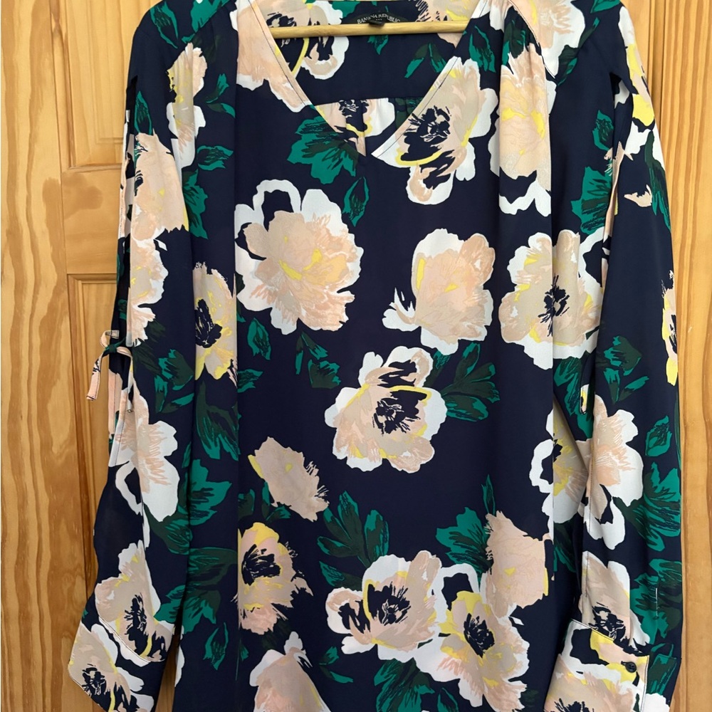 Banana Republic Floral Navy Blouse